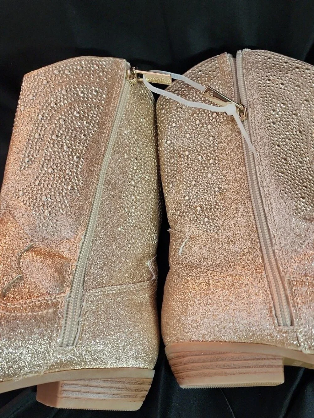 Nina Gold Glitter Ankle Booties with Crystal Detailing Sz. 3